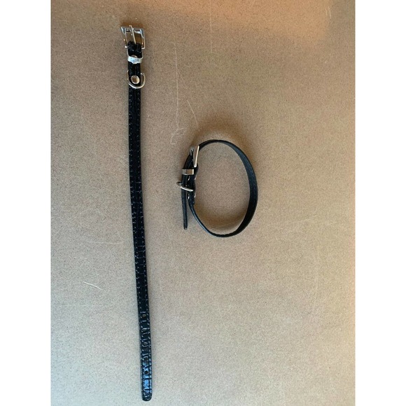 Faux Patent Crocodile Leather X-Small Dog Collar Cat Collar BLACK Alloy Buckle - Picture 8 of 9